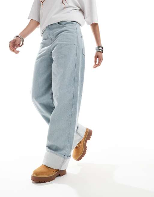 COLLUSION X002 baggy jeans in lightwash blue grey with turn ups - GREY