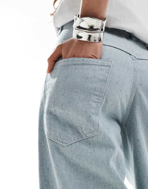 COLLUSION X002 baggy jeans in lightwash blue grey with turn ups - GREY