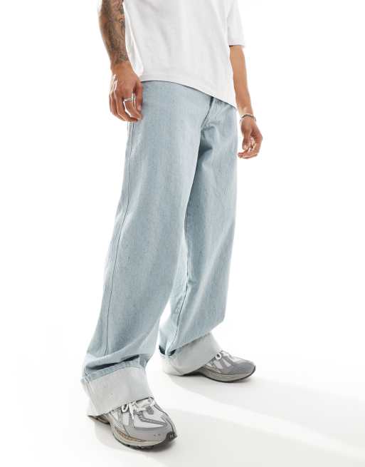COLLUSION X002 baggy jeans in lightwash blue grey with turn ups