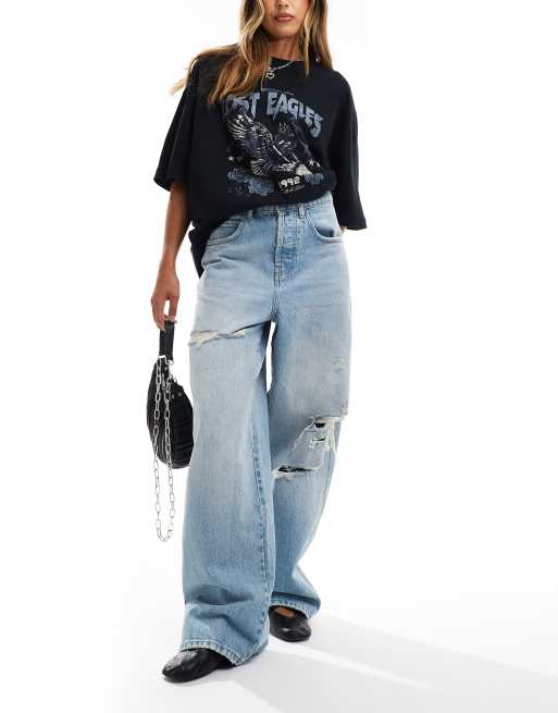 COLLUSION X002 baggy jeans in lightwash blue with rips co-ord&nbsp; - LBLUE, 3 of 5