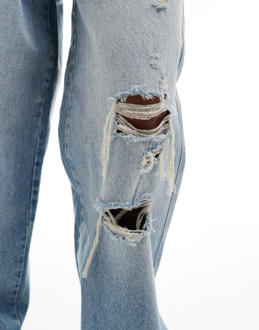 COLLUSION X002 baggy jeans in lightwash blue with rips co-ord&nbsp; - LBLUE, 4 of 5