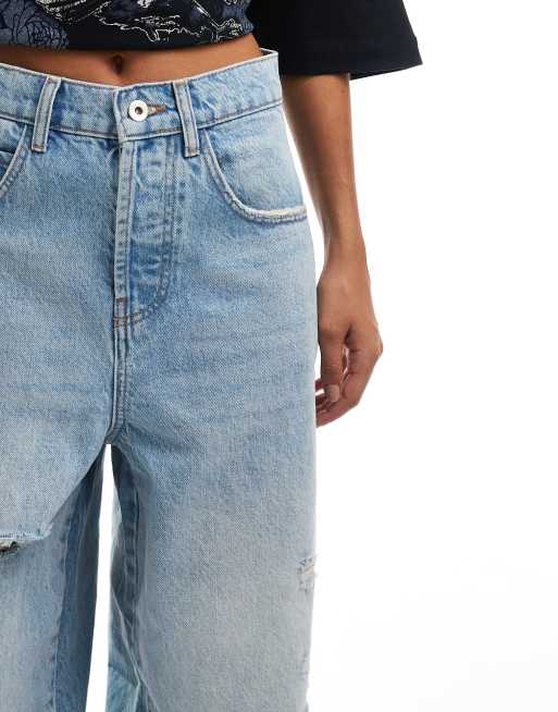 COLLUSION X002 baggy jeans in lightwash blue with rips co-ord&nbsp; - LBLUE, 5 of 5