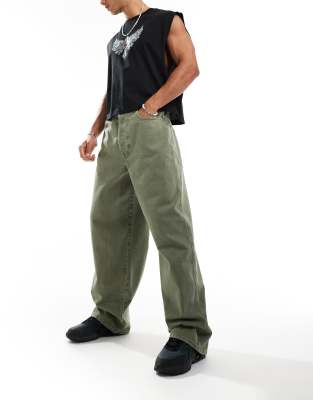 X002 baggy jeans in washed sage-Green