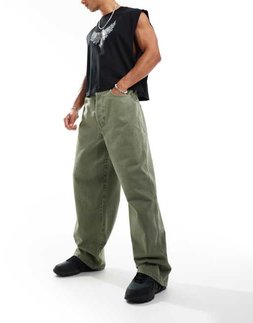COLLUSION - X002 - Baggy jeans met wassing in kaki