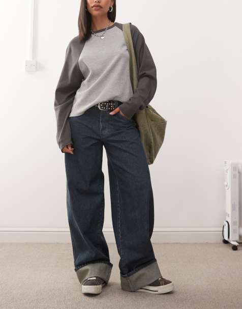 COLLUSION X002 baggy jeans with cuffed hems in dirty wash - view 1