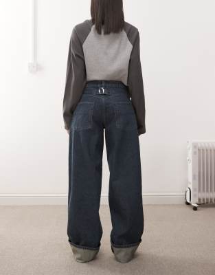 Collusion X002 Baggy Jeans With Cuffed Hems In Navy