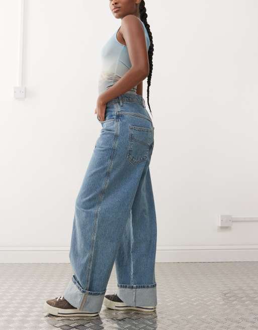 【KOOLOSET】Dying Washed Two-Tuck Wide Denim Two-Tuck Medium Washed Denim (2color) - kooloset