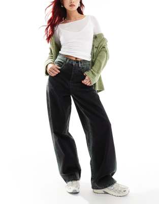 X002 baggy jeans with seam tint-Black