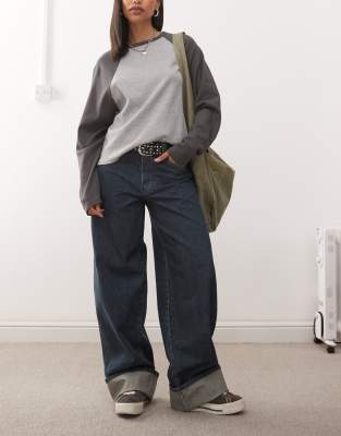 Collusion COLLUSION X002 baggy jeans with turn up hem in dirty wash-Navy