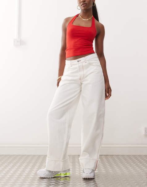 COLLUSION X002 baggy jeans with turn-up hem in ecru - view 1