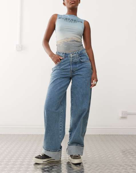 COLLUSION X002 baggy jeans with turn up hem in midwash - view 1