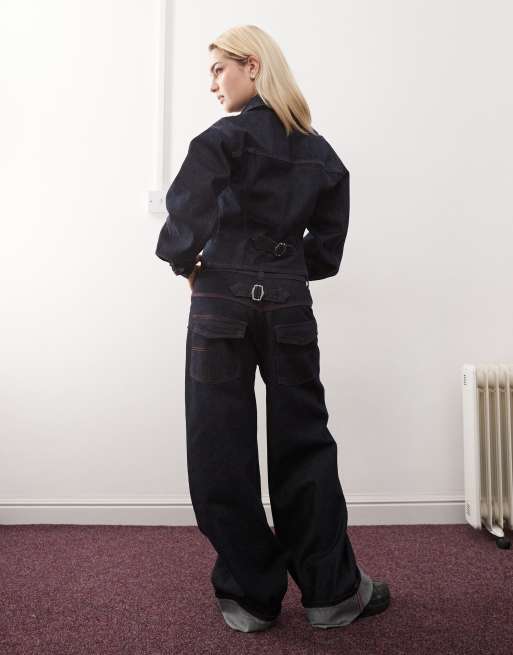 COLLUSION X002 baggy jeans with turn up hem in rinse wash