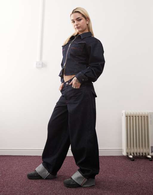 COLLUSION X002 baggy jeans with turn up hem in rinse wash