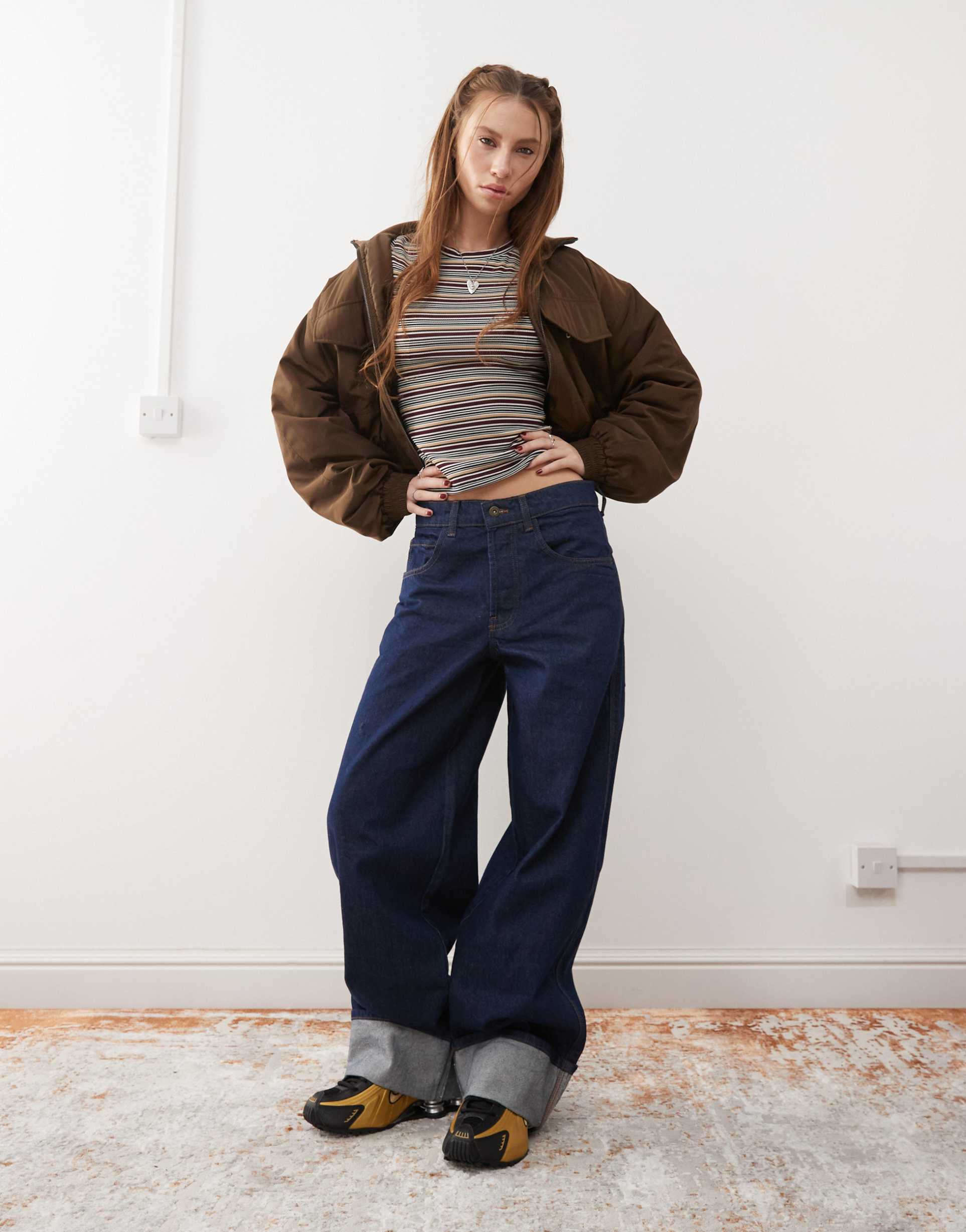 collusion x002 baggy jeans with turn up in raw denim