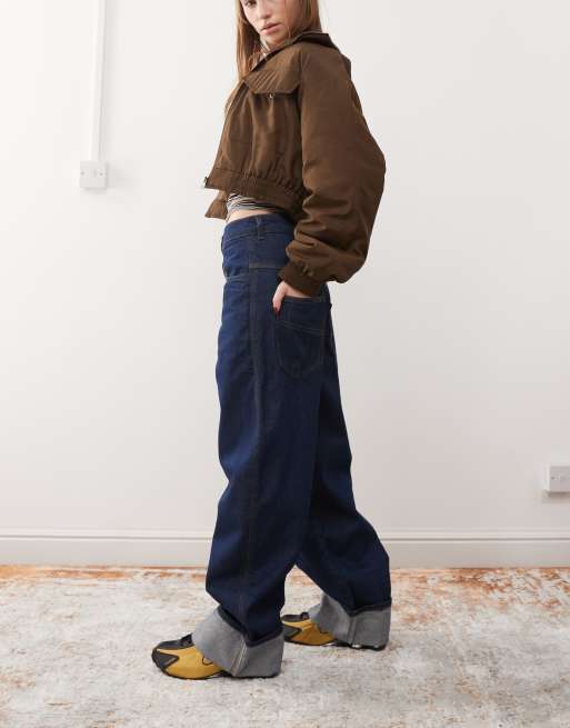 COLLUSION X002 baggy jeans with turn up in raw denim