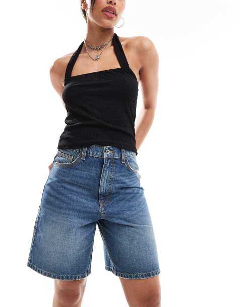 COLLUSION X002 bermuda denim shorts in midwash - view 1