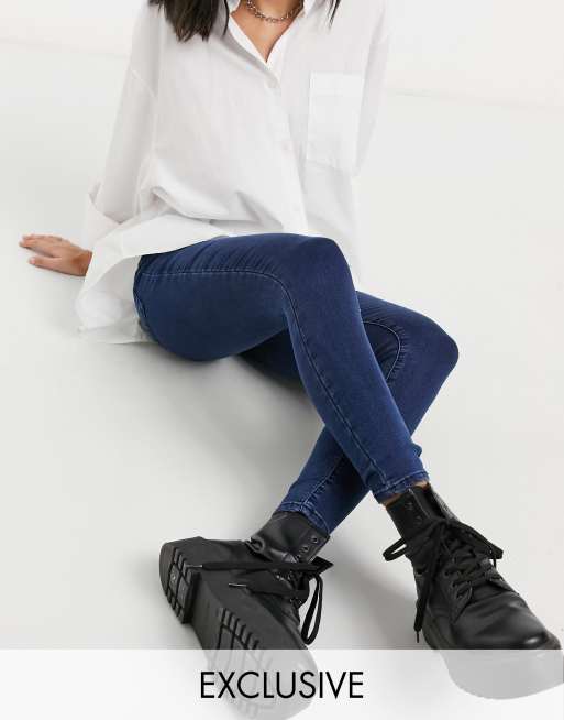 COLLUSION – x002 – Extrem enge Jeans mit hoher Taille in verwaschenem Dunkelblau
