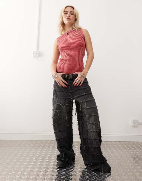 COLLUSION – X002 – Grå, baggy jeans med slitna detaljer - view 1