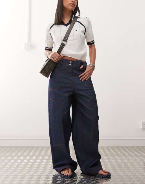 COLLUSION - X002 - Jeans ampi lavaggio grezzo con cuciture a contrasto - view 1