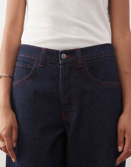 COLLUSION - X002 - Jeans ampi rinse wash con risvolto sul fondo e cinturino sul retro, 5 di 5