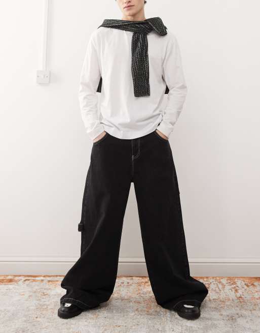 COLLUSION - X002 - Jeans larghi color nero slavato con stampa stile skater