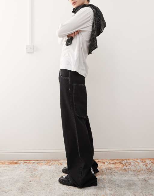 COLLUSION - X002 - Jeans larghi color nero slavato con stampa stile skater, 2 di 5