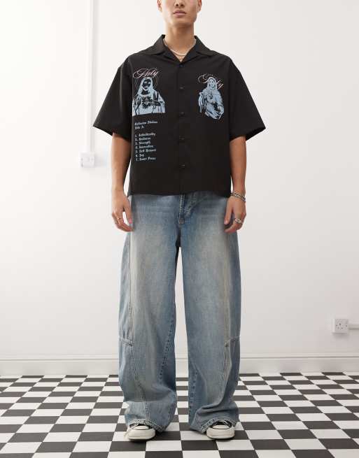 COLLUSION - X002 - Jeans larghi con cuciture lavaggio blu chiaro