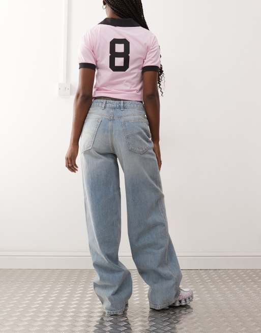 COLLUSION – X002 – Mellanblå, baggy jeans med midjeband i boxershortsstil, 2 av 5