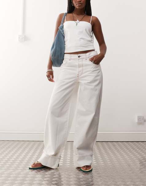 COLLUSION – X002 – Naturvita baggy jeans med uppvikt kant - view 1