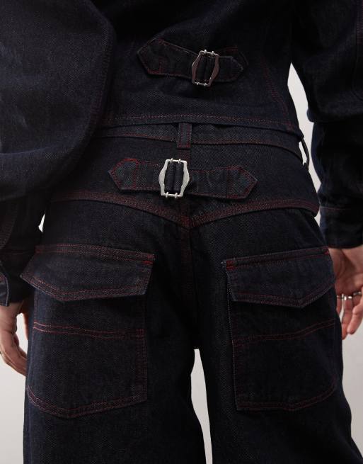 COLLUSION - X002 - Posede jeans med opsmøgne kanter i skyllet vask, 4 af 5