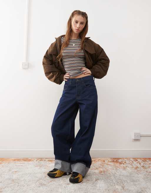 COLLUSION x002 - Ruimvallende jeans met omslagen zoom in onbewerkt denim