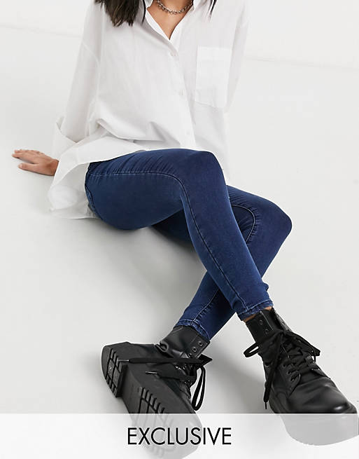 COLLUSION x002 super skinny high waist jean in dark wash blue