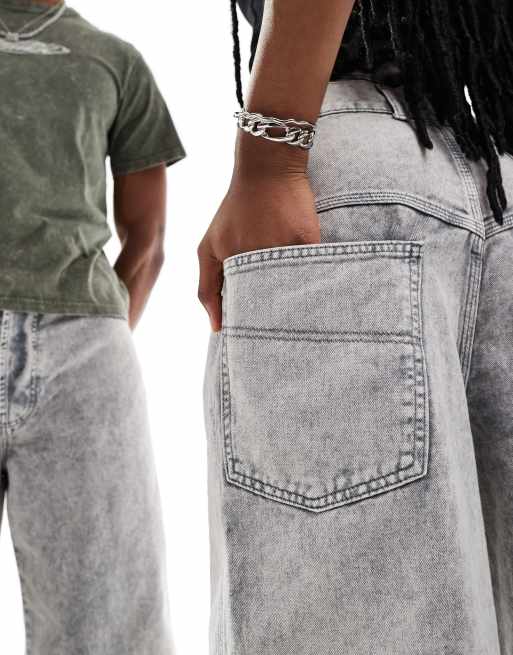 COLLUSION – X002 – Szare jeansy unisex baggy z efektem sprania, 3 z 4