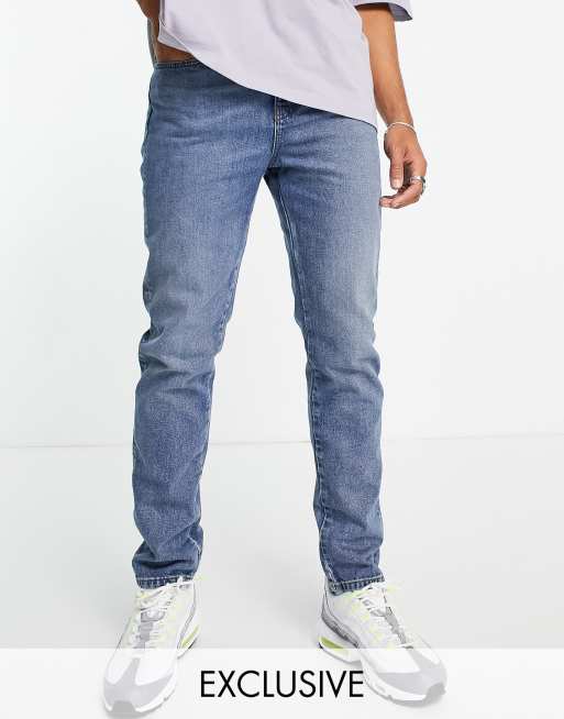 COLLUSION x003 cotton tapered jeans in mid wash blue - MBLUE