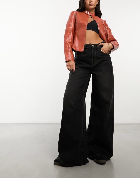 COLLUSION X003 wide leg jeans in washed black - BLACK
