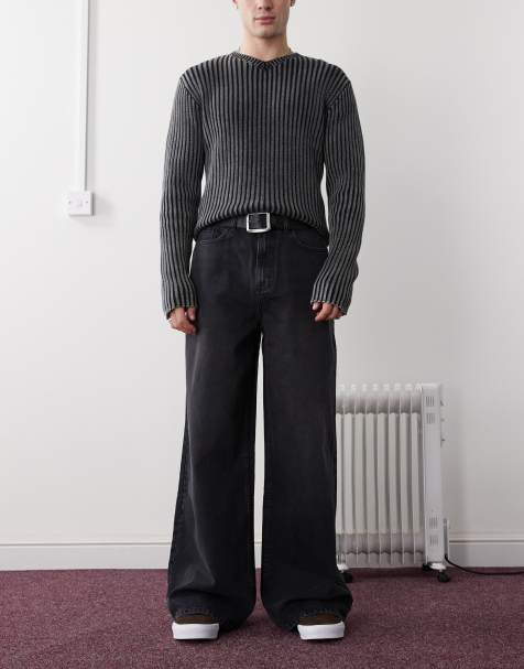COLLUSION X003 wide leg jeans in washed black - BLACK