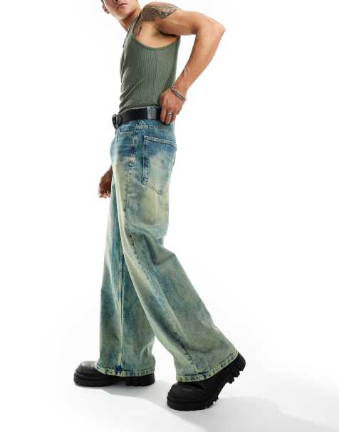 COLLUSION - X003 - Jeans a fondo ampio lavaggio verde - view 1