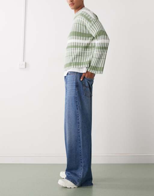 COLLUSION - X003 - Jeans met halfhoge taille en wijde pijpen in middenblauw, 2 van 5