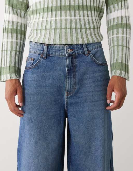COLLUSION - X003 - Jeans met halfhoge taille en wijde pijpen in middenblauw, 4 van 5