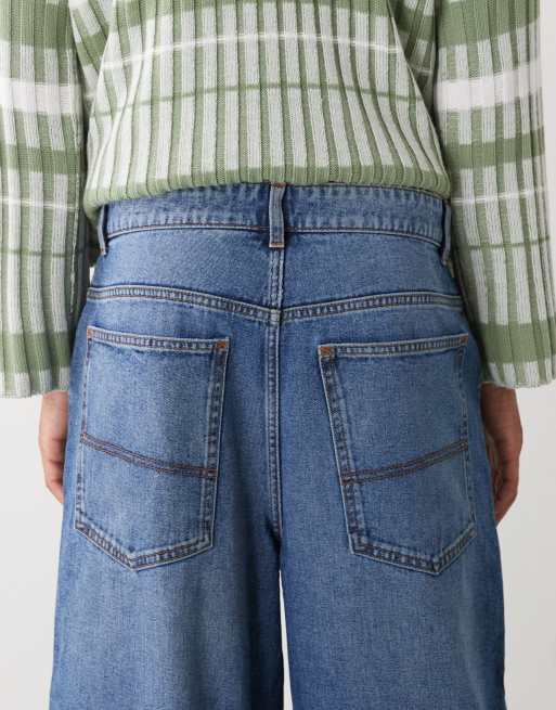 COLLUSION - X003 - Jeans met halfhoge taille en wijde pijpen in middenblauw, 5 van 5