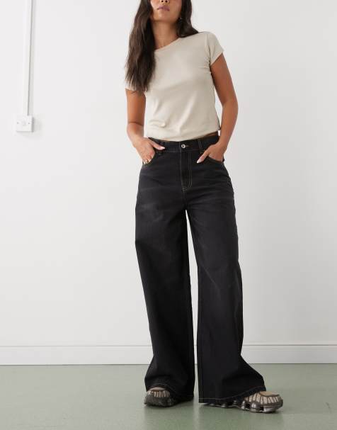 COLLUSION - X003 - Jeans met halfhoge taille en wijde pijpen in rokerig zwart - view 1