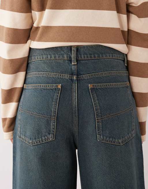 COLLUSION - X003 - Jeans met halfhoge taille, wijde pijpen en groene wassing, 4 van 5