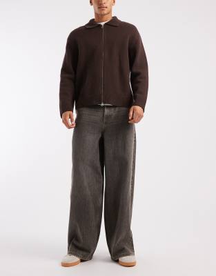 Collusion COLLUSION X003 wide leg jean in charcoal dirty wash-Grey