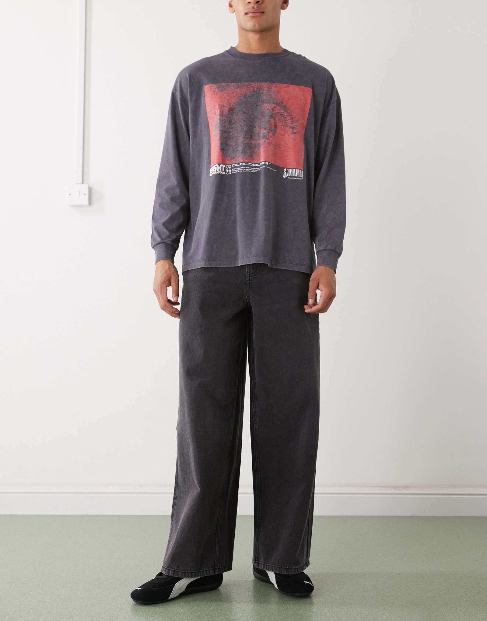 Джинсы с широкими штанинами COLLUSION x003 черного цвета, выстиранные