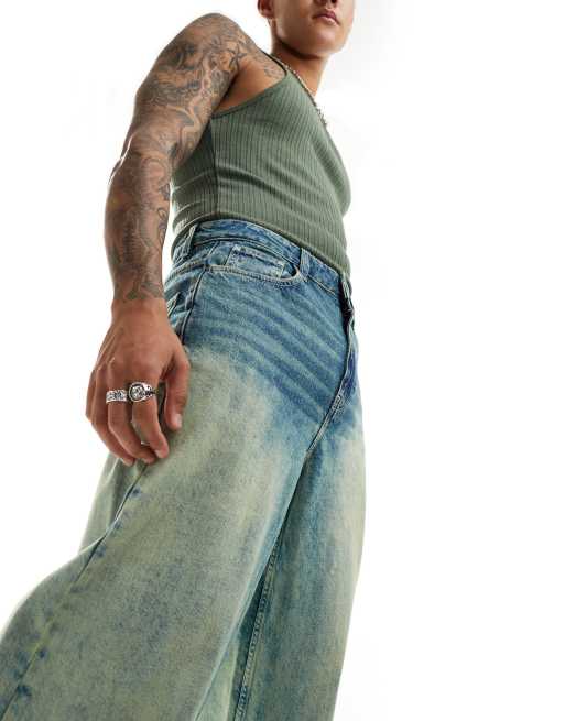 COLLUSION x013 mid rise wide leg jeans in green wash