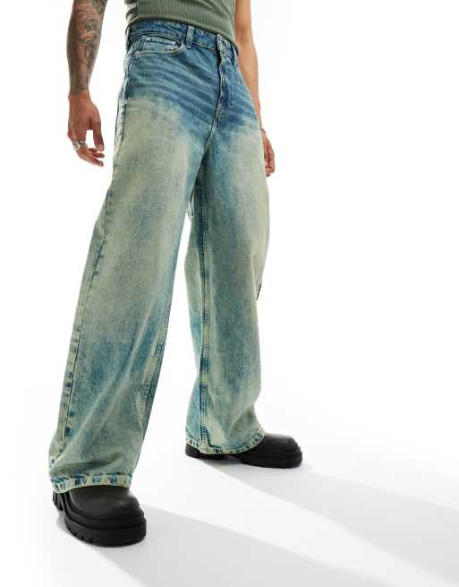 COLLUSION x013 mid rise wide leg jeans in green wash