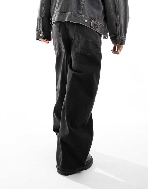 COLLUSION x013 mid rise wide leg jeans in washed black