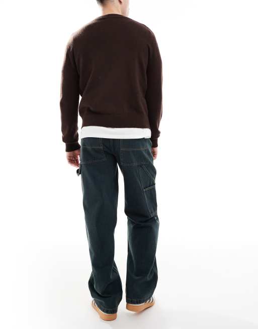 COLLUSION wide leg mid rise jeans in grunge blue