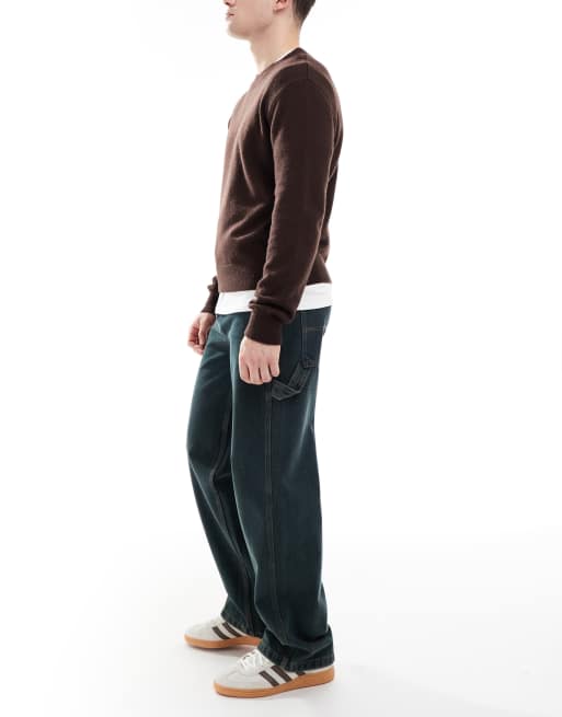 COLLUSION wide leg mid rise jeans in grunge blue