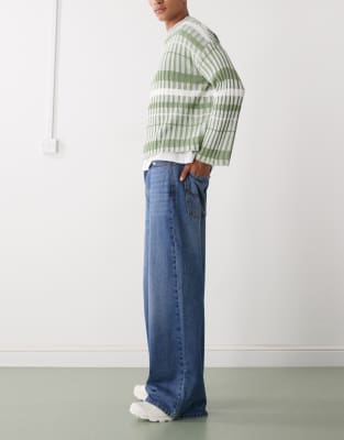 Collusion X003 Wide Leg Mid Rise Jeans In Blue